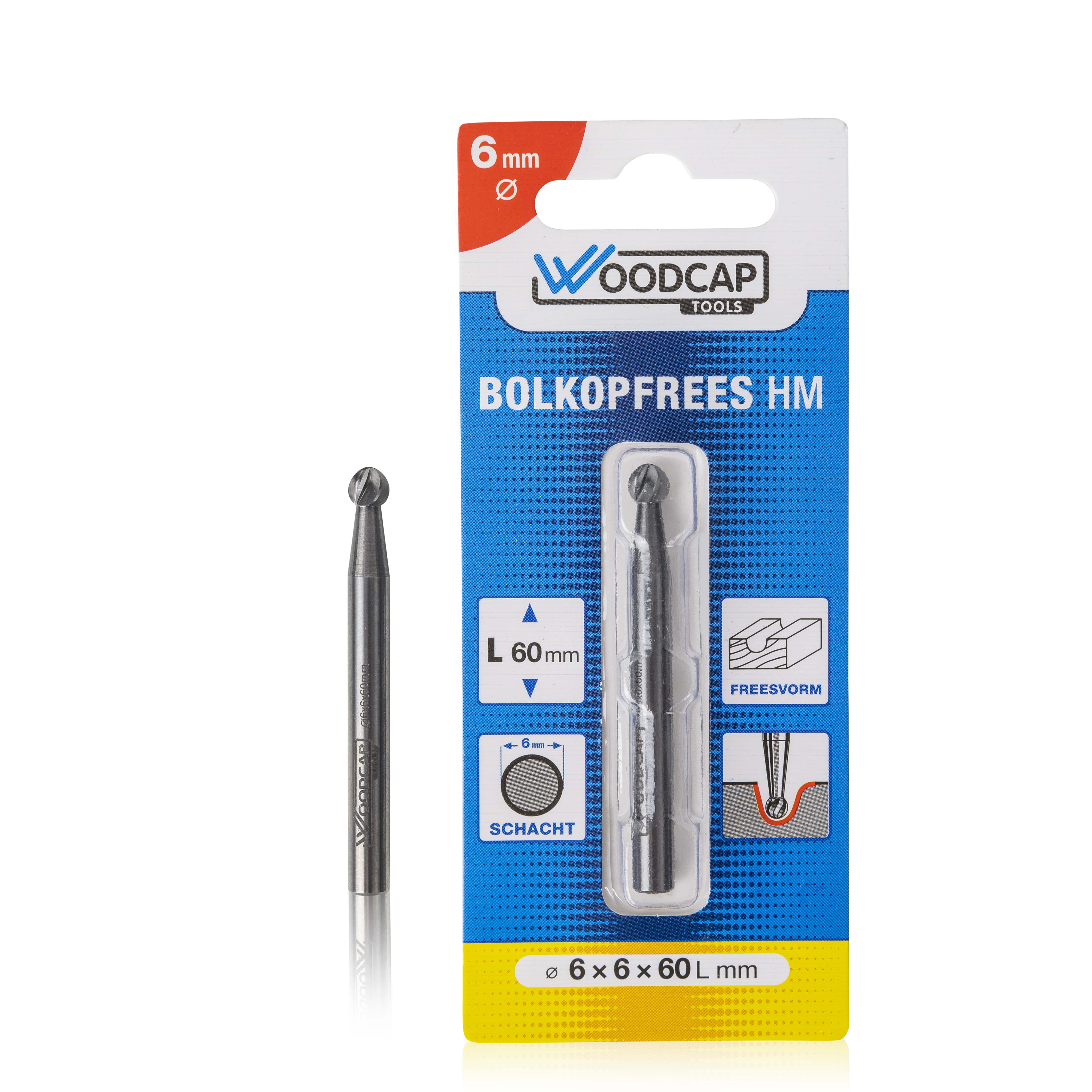 Woodcap Tools HM Bolkopfrees ø 6 mm x 6 x 60 mm -1 stuk