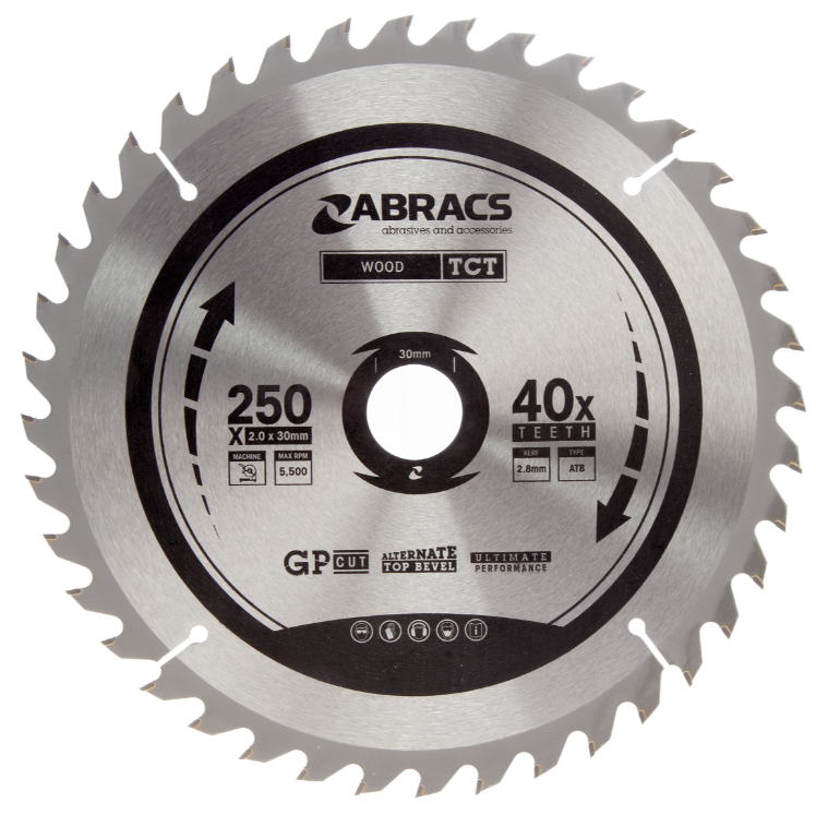 Abracs TCT Cirkelzaagblad 250 mm x 30 mm x 40T - Hout