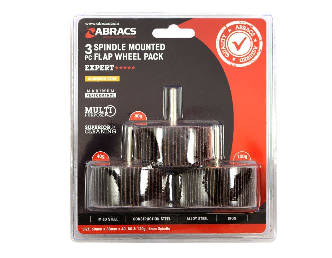 Abracs 3-Piece Flap Wheel Set - 40/80/120G 30mm x 20mm